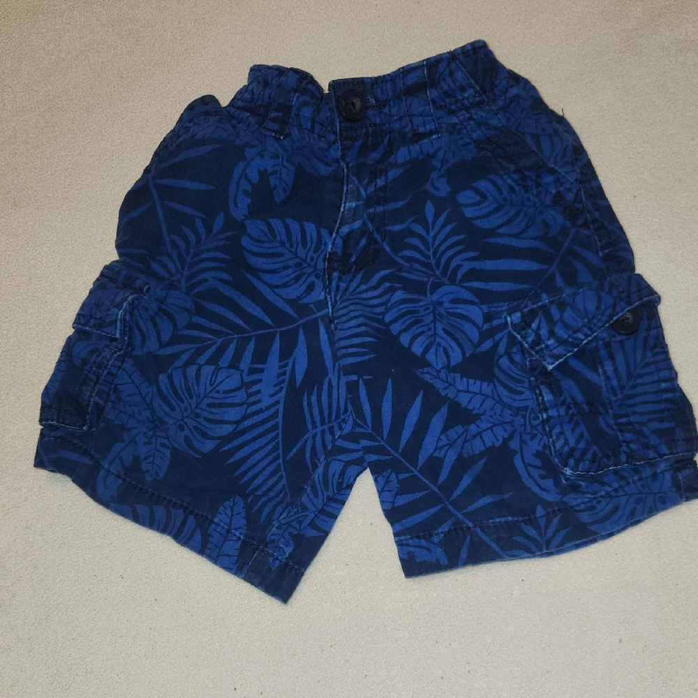 Healthtex Blue Leaf Print Cargo Shorts, 3T